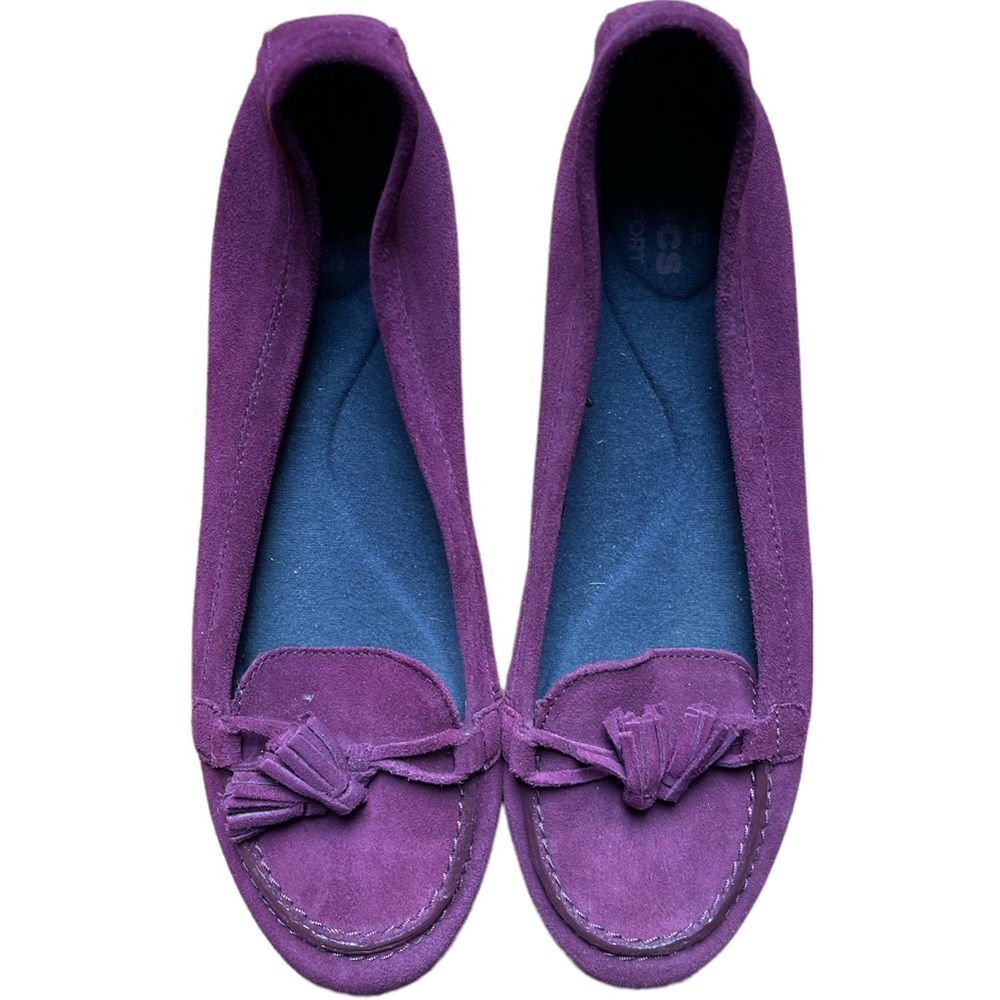 Crocs Lina Suede Purple Loafers Faux Fur Lined Dual Comfort Flats Women's 7w